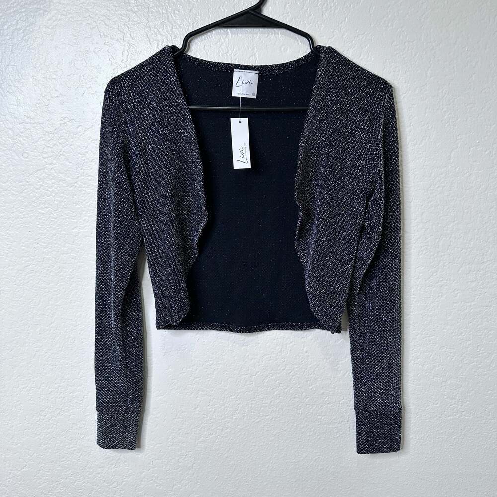 Livi by Olivia Rae Black Silver Metallic Shimmer Cropped Shrug Cardigan - XS